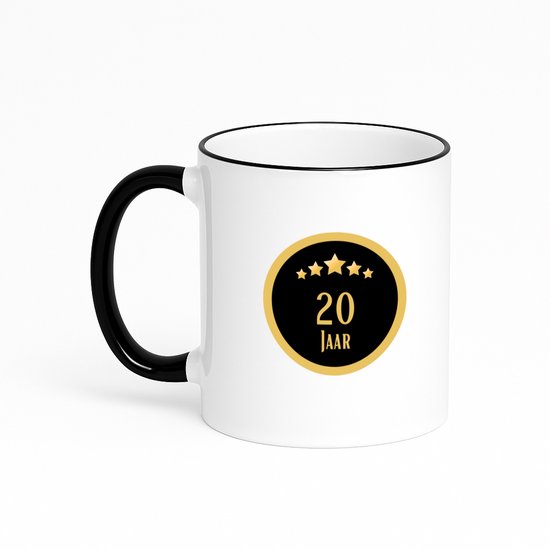 Hacebo® - 20 jaar koffiebeker met gekleurde rand zwart - iemand die 20 jaar is geworden of 20 jaar lang een relatie hebben of getrouwd zijn - thee mok - koffie beker - verjaardagscadeau - verjaardag - cadeau - kado - koffiemok - 330 ML
