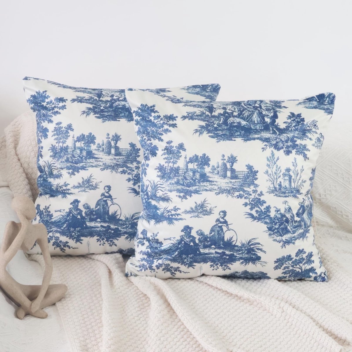 Ibenzoa Set van 2 blauwe fluwelen kussenslopen met dubbelzijdig design 45x45 cm