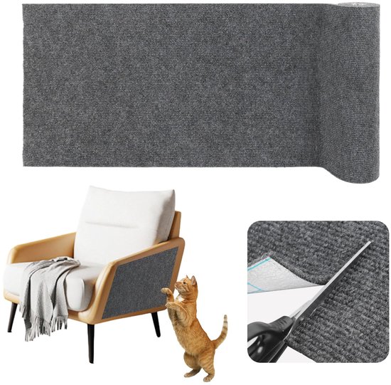 Domkan Krabmat voor katten, sisal tapijt, katten, 60 x 40 cm, krabtapijt, antislip, sisalmat voor katten met klittenbandsluiting, kattenkrabmat voor bank, meubels deur, krasbescherming, beige, met 4