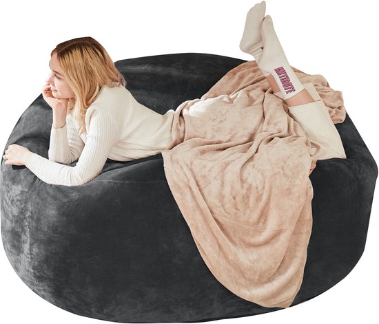 Re-purelife® Zitzak 90x90x50 cm – Comfortabele en Stevige Beanbag Stoel voor Volwassenen – Ergonomische Loungestoel, Relaxstoel & Poef - Onderhoudsvriendelijk & Direct Klaar voor Gebruik – Ideaal voor Woonkamer, Slaapkamer & Balkon - Donkergrijs
