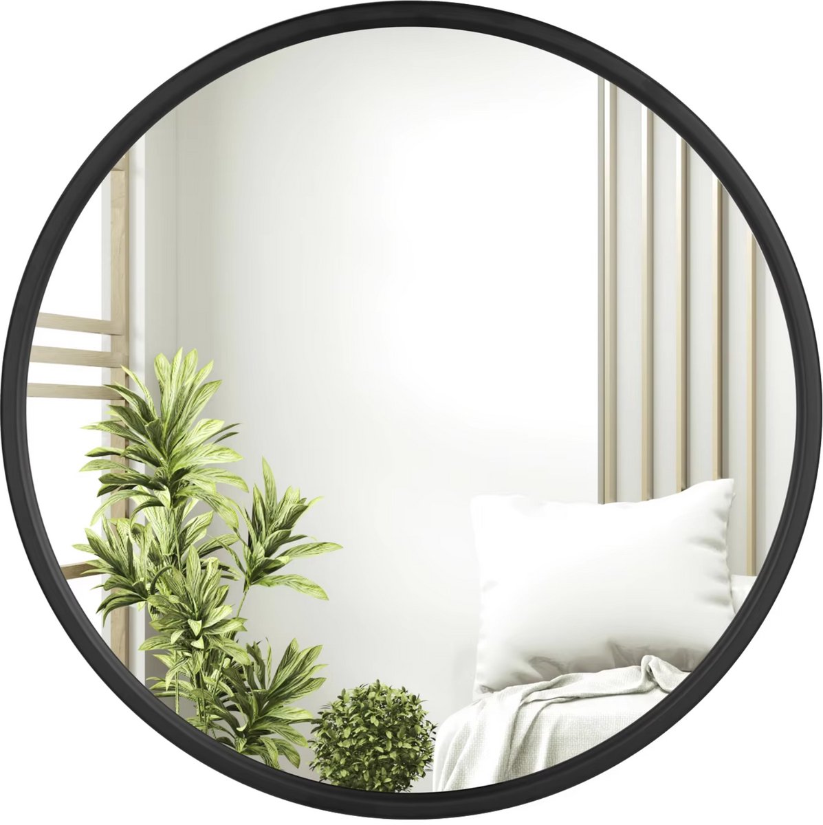 Happiq Ronde Spiegel - Voor Badkamer, Slaapkamer, Woonkamer en Hal - Moderne Wandspiegel met Zwart Metalen Frame - Stijlvolle Ophangdecoratie - 50x50cm