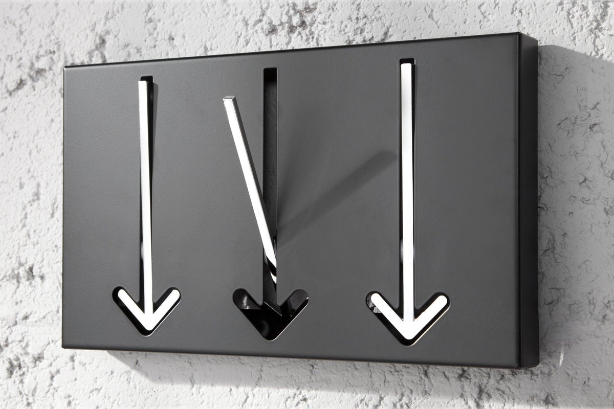 Modern Design Wandkapstok ARROW 30cm zwart met 3 haken - 20578