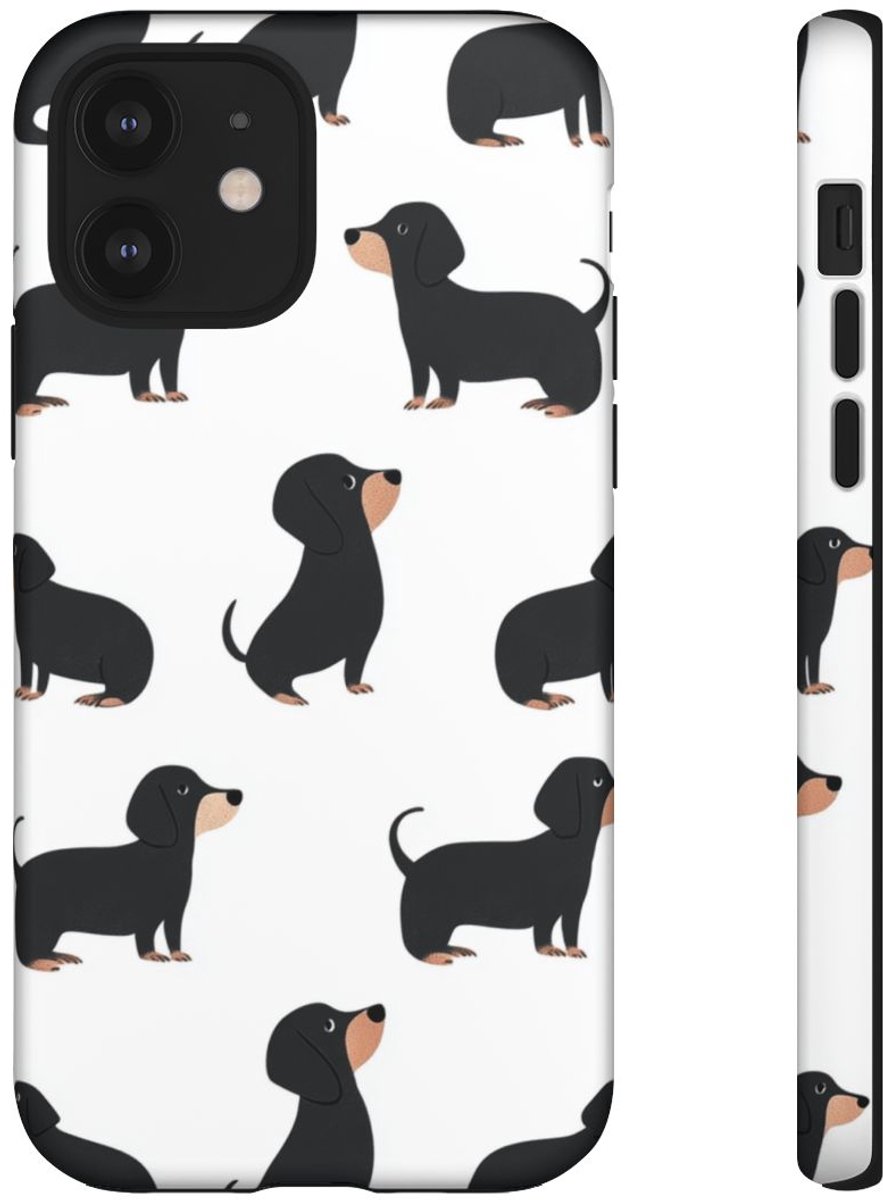 Minimalistisch Zwart Teckelpatroon – Telefoonhoesje Geschikt voor iPhone 12