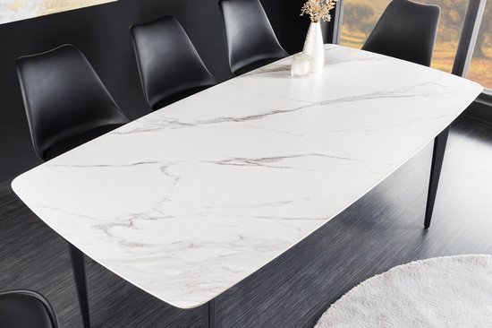 Table à manger MILANO 180 cm marbre blanc céramique structure métal noir - 44766