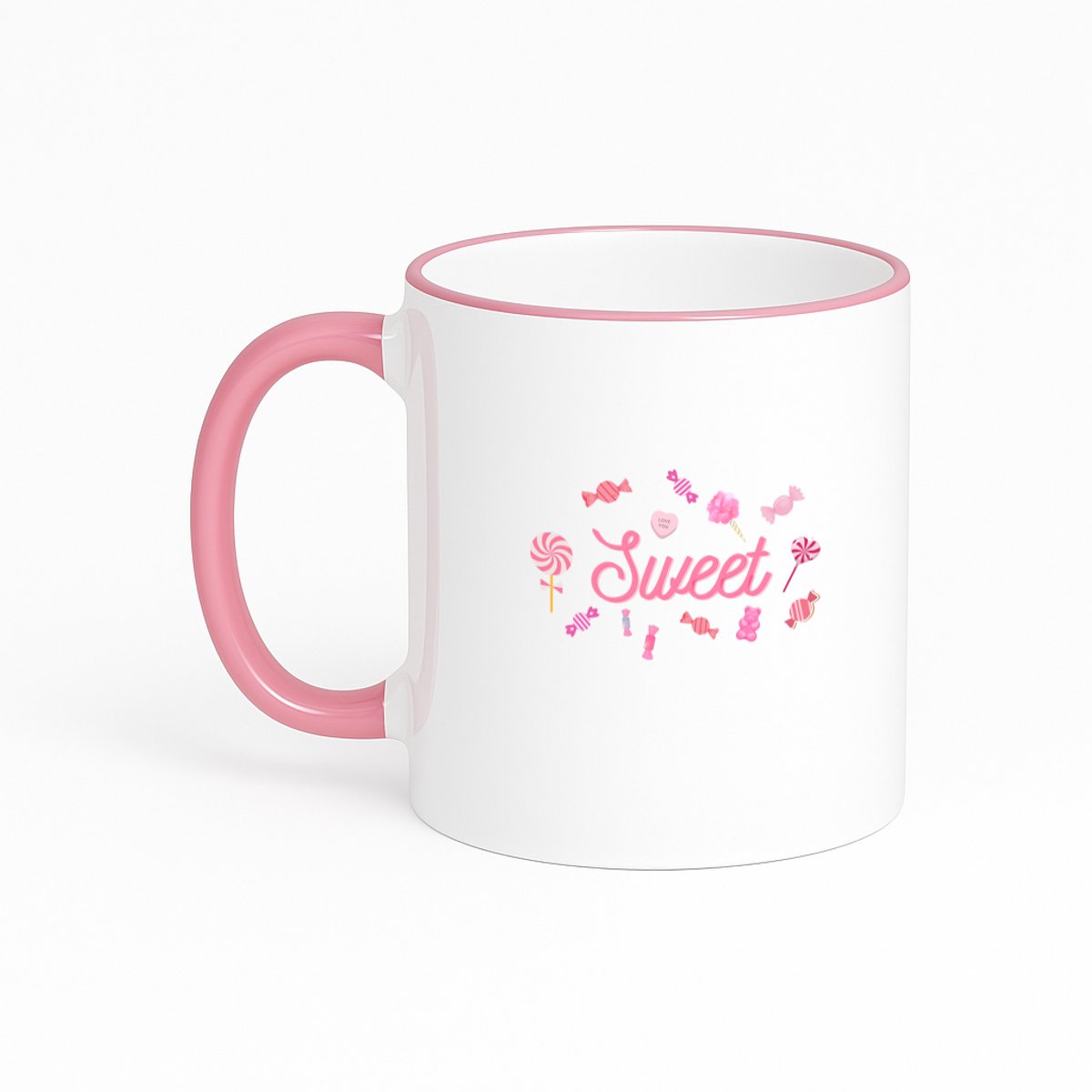 Hacebo® - sweet koffiebeker met gekleurde rand roze - Snoep - mensen die houden van zoetigheid - thee mok - koffie beker - snoepliefhebbers - verjaardagscadeau - cadeau - kado - geschenk - verjaardag - koffiemok - 330 ML