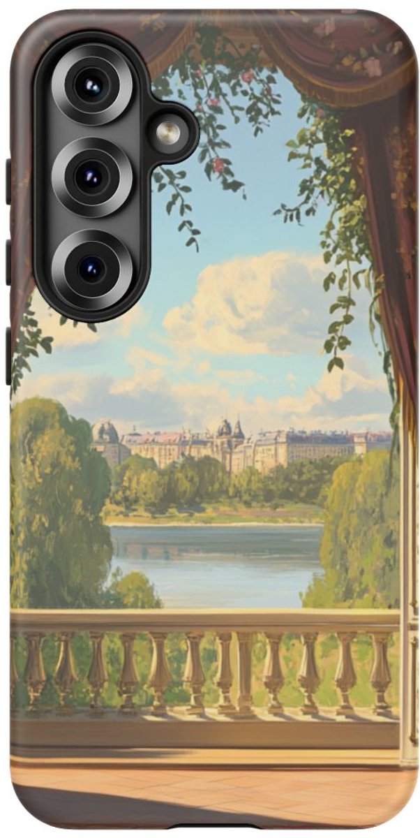 Elegante Balkonuitzicht met Bloemendecoratie – Telefoonhoesje Geschikt voor Galaxy S25