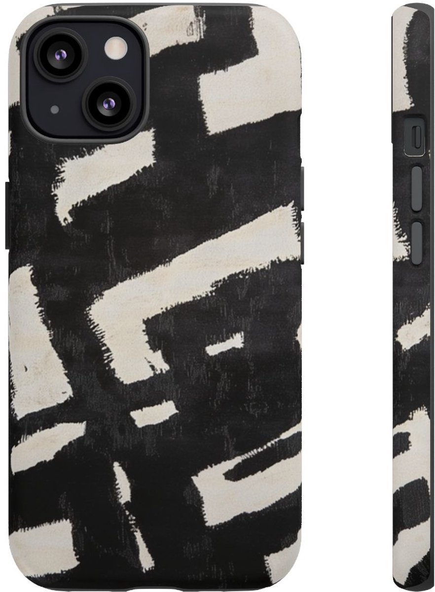 Abstract Zwart-Crèmekleurig Patroon – Telefoonhoesje Geschikt voor iPhone 13