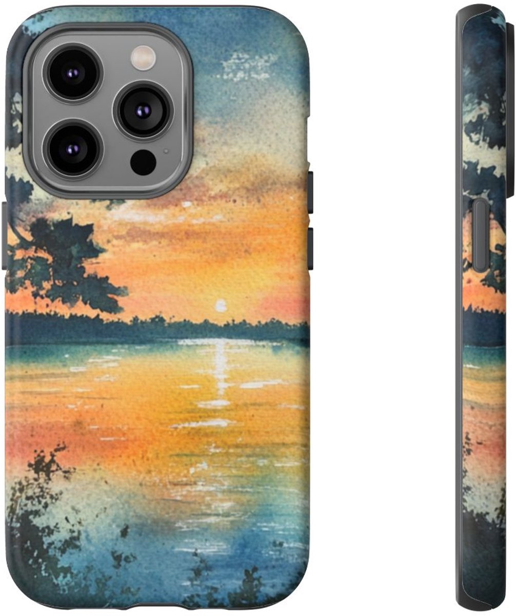 Zeilboot bij Schemermeer in Aquarel – Telefoonhoesje Geschikt voor iPhone 14 Pro