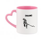 Hacebo® - Hockey met eigen naam koffiebeker met hart oor roze - Hockey - Hockeyster - thee mok - koffie beker - Sport - koffiemok - 330 ML