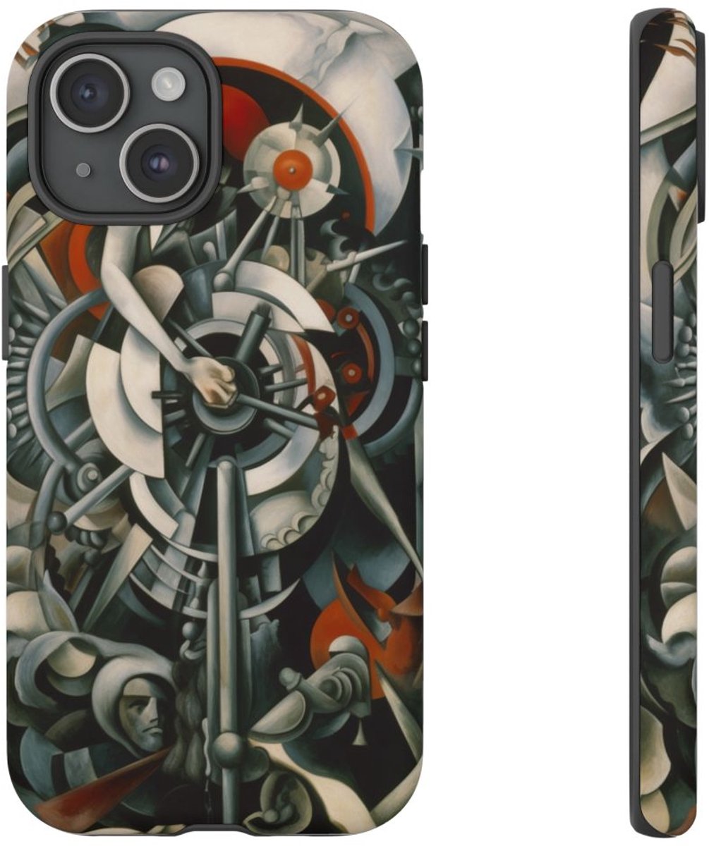 Abstracte Mechanische Arbeider – Mat Sterk Hoesje Geschikt voor iPhone 15