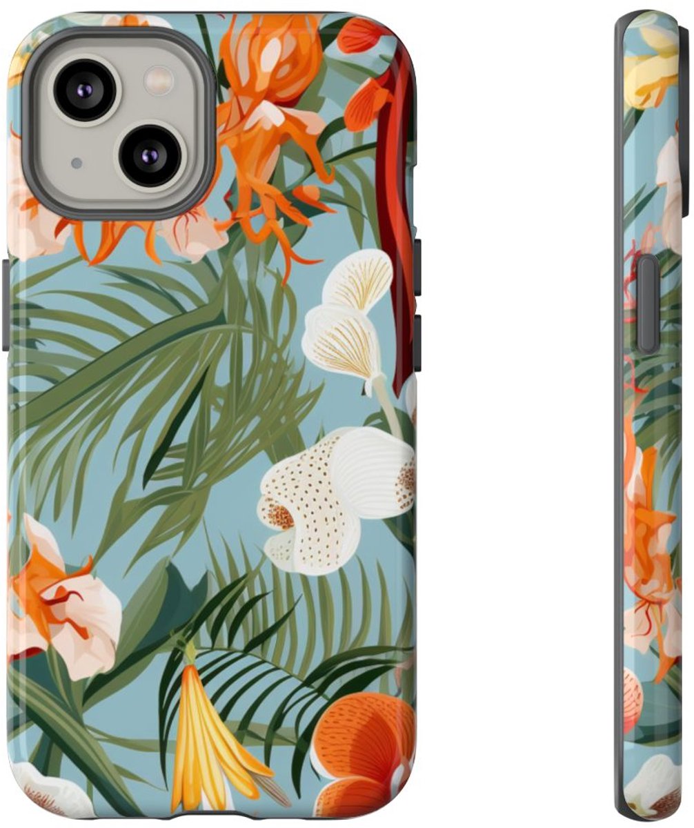 Tropische Orchideeën en Bladmotief – Telefoonhoesje Geschikt voor iPhone 14
