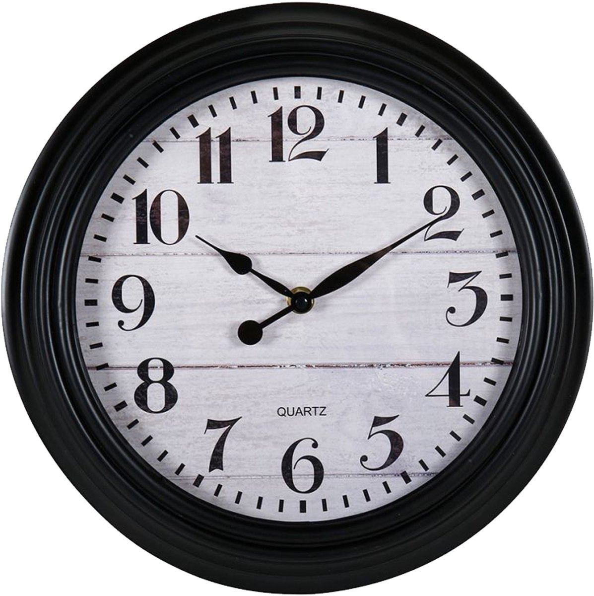 Ostaria Wandklok/muur klok - houtlook - D30 cm - kunststof - zwart - keuken/kamer