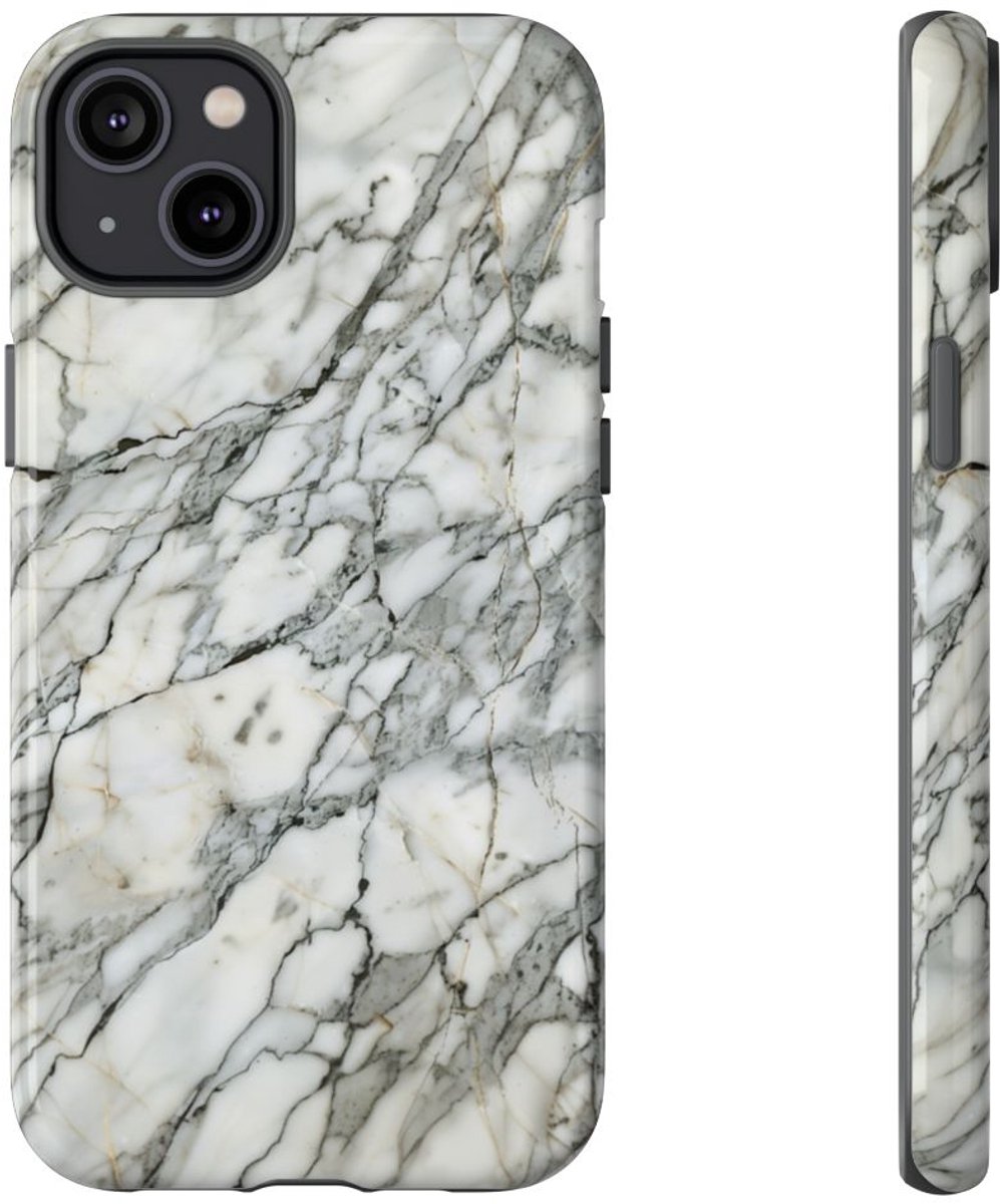 Wit Marmerpatroon met Glanzende Afwerking – Telefoonhoesje Geschikt voor iPhone 14 Plus