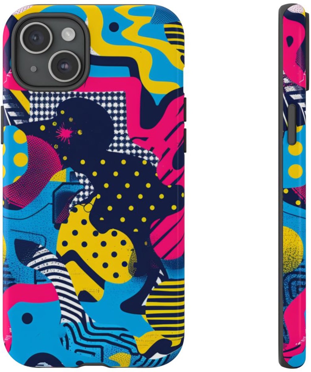 Vrolijk Abstract Geometrisch Patroon – Telefoonhoesje Geschikt voor iPhone 15 Plus