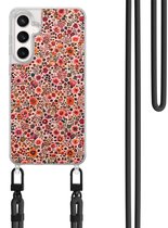Étui avec cordon pour Samsung Galaxy S24 FE - Motif floral Vintage - Cordon Zwart inclus - Housse de protection bandoulière - Transparent, Rose - Superbes Housses de téléphone