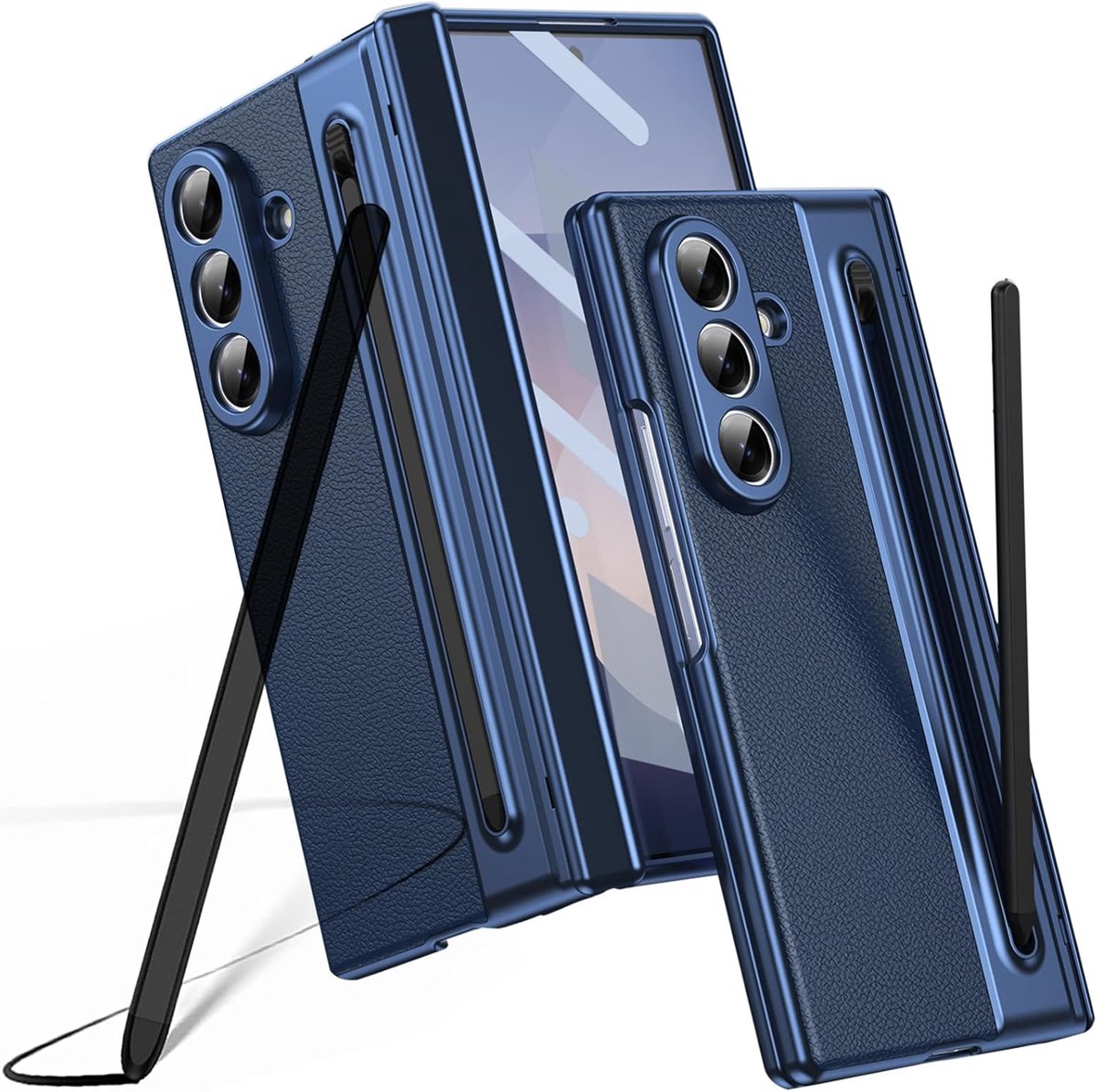 Zandarix Geschikt voor Samsung Galaxy Z Fold 7 - Delicaat leer - Ingebouwde Scharnierbescherming - Met Screenprotector - S Pen Stylus Vervanging - Back Cover Hoesje - Blauw