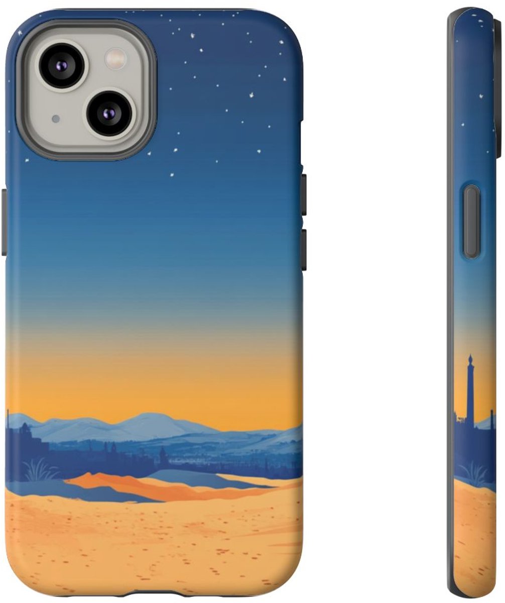 Sereen Woestijnlandschap bij Nacht – Telefoonhoesje Geschikt voor iPhone 14
