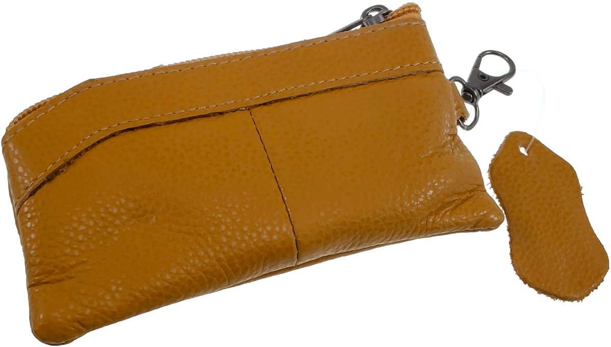 Langwerpig Sleuteletui Portemonnee Dames, Camelkleurige Leer, Autosleutel Etui Unisex - Sleuteltasje Heren