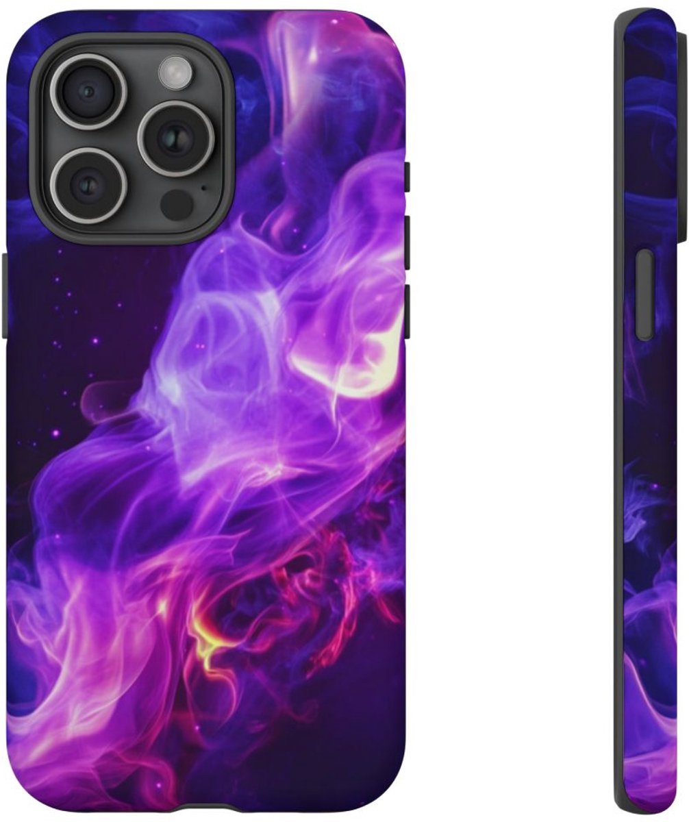Paarse en Blauwe Abstracte Rook – Mat Hoesje Geschikt voor iPhone 15 Pro Max