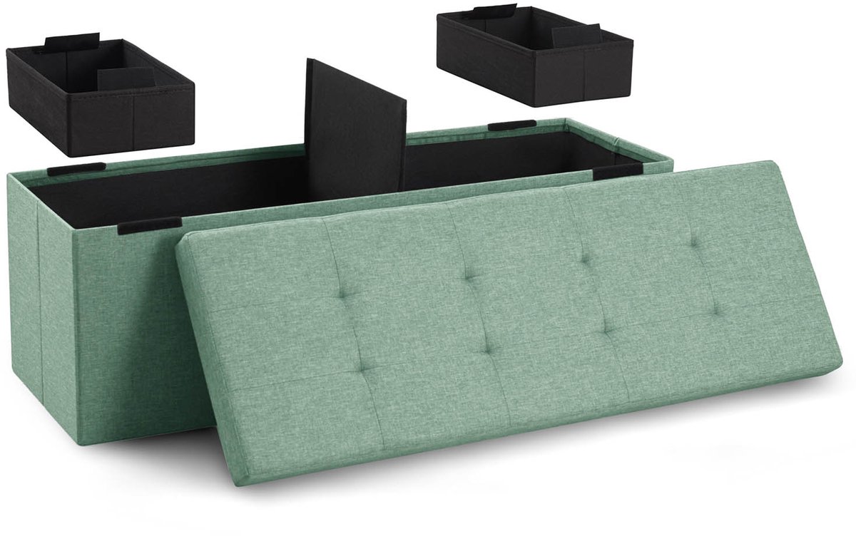 Blumtal Zitbank met Opbergruimte - 110x38x38cm - Hocker met opbergruimte - Turquoise - met 2 dozen