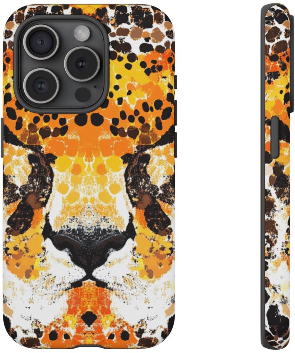 Abstracte Cheetakop met Patronen – Telefoonhoesje Geschikt voor iPhone 15 Pro