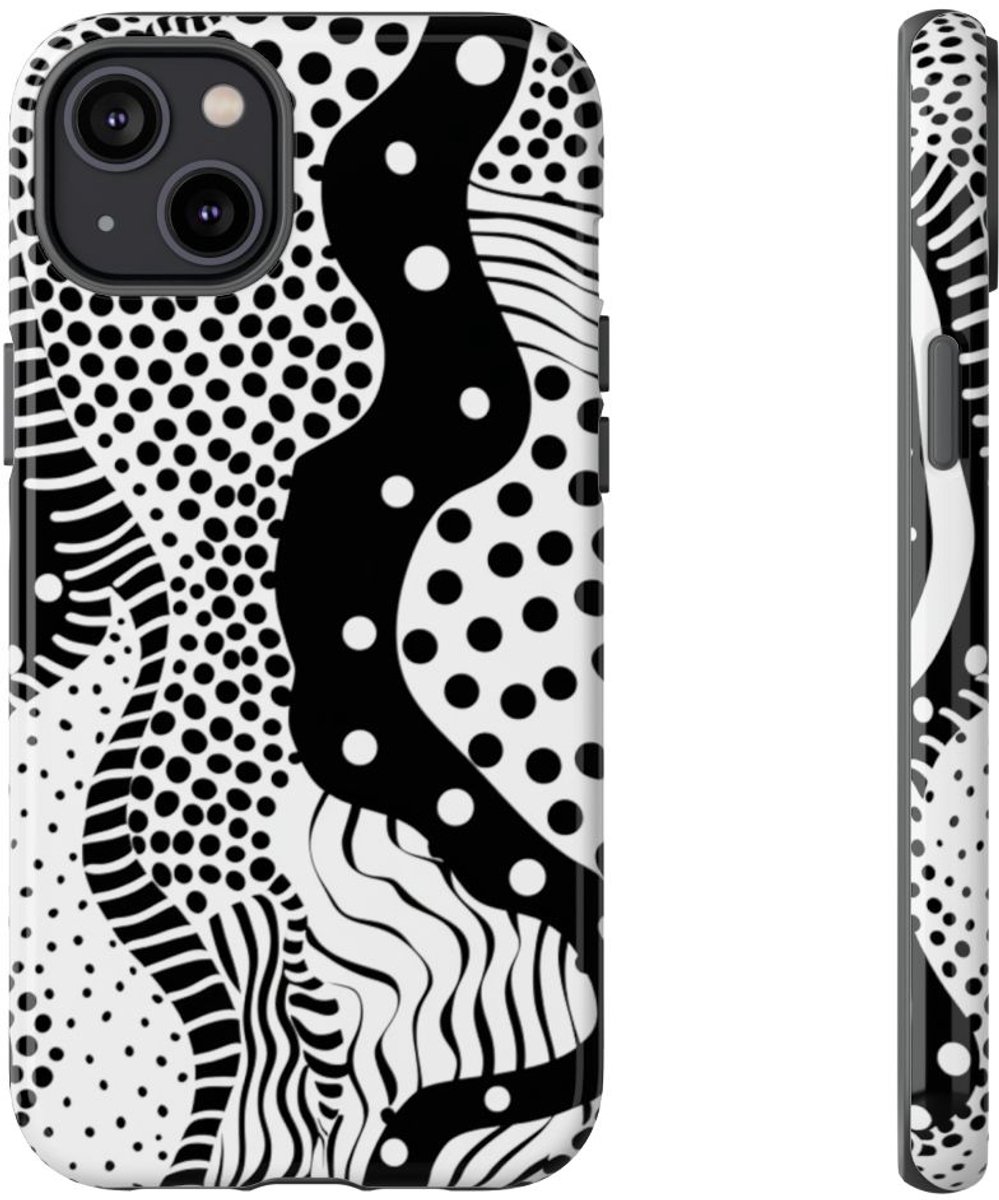 Zwart-Wit Abstract Stippenpatroon – Telefoonhoesje Geschikt voor iPhone 14 Plus