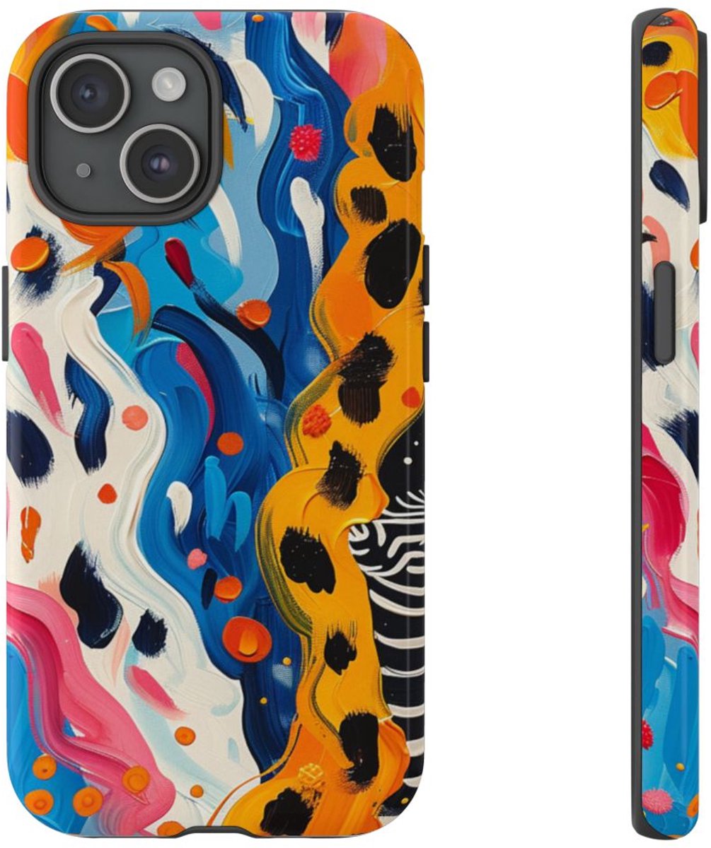Abstract Kleurrijk Zebra Patroon – Telefoonhoesje Geschikt voor iPhone 15