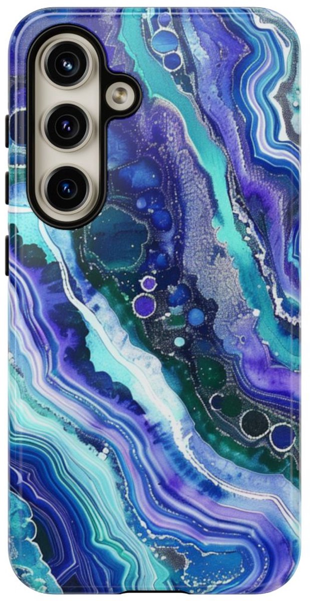 Blauw en Paars Geode-Wervelpatroon – Telefoonhoesje Geschikt voor Samsung Galaxy S24