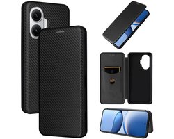 Telefoonhoesje geschikt voor Xiaomi Poco F7 5G - zwart carbon fiber agenda wallet book case hoesje