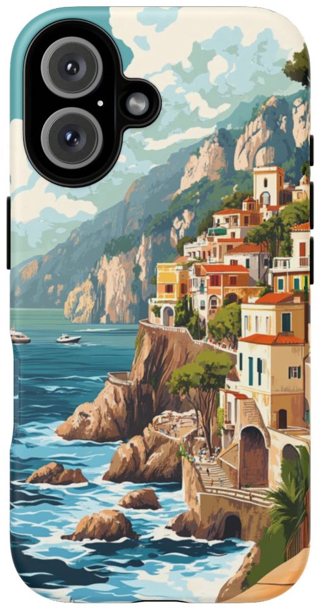 Retro Illustratie van de Amalfikust – Telefoonhoesje Geschikt voor iPhone 16