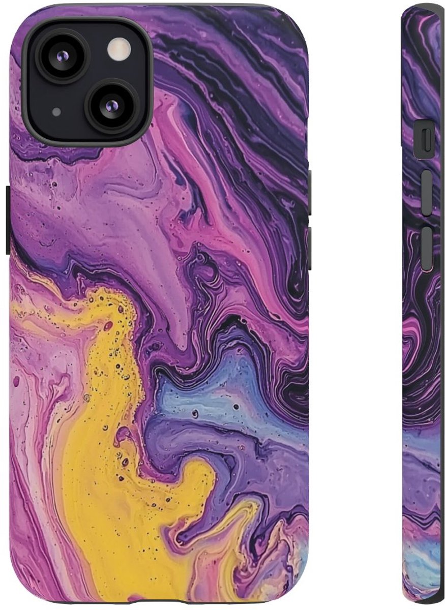Paarse en Gele Abstracte Vloeibare Kunst – Telefoonhoesje Geschikt voor iPhone 13