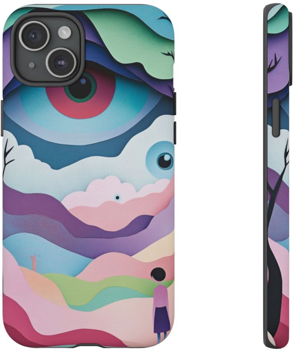 Surrealistisch Ooglandschap met Figuratie – Telefoonhoesje Geschikt voor iPhone 15 Plus