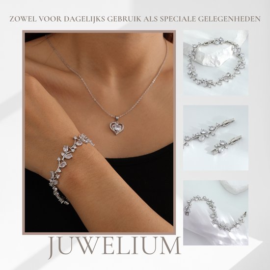 Coffret cadeau Bracelet Juwelium + Flowerbox et Ourson Rose | Bracelet de mariée de Luxe avec zircone | Cadeau Perfect pour femme, petite amie, mère, fille