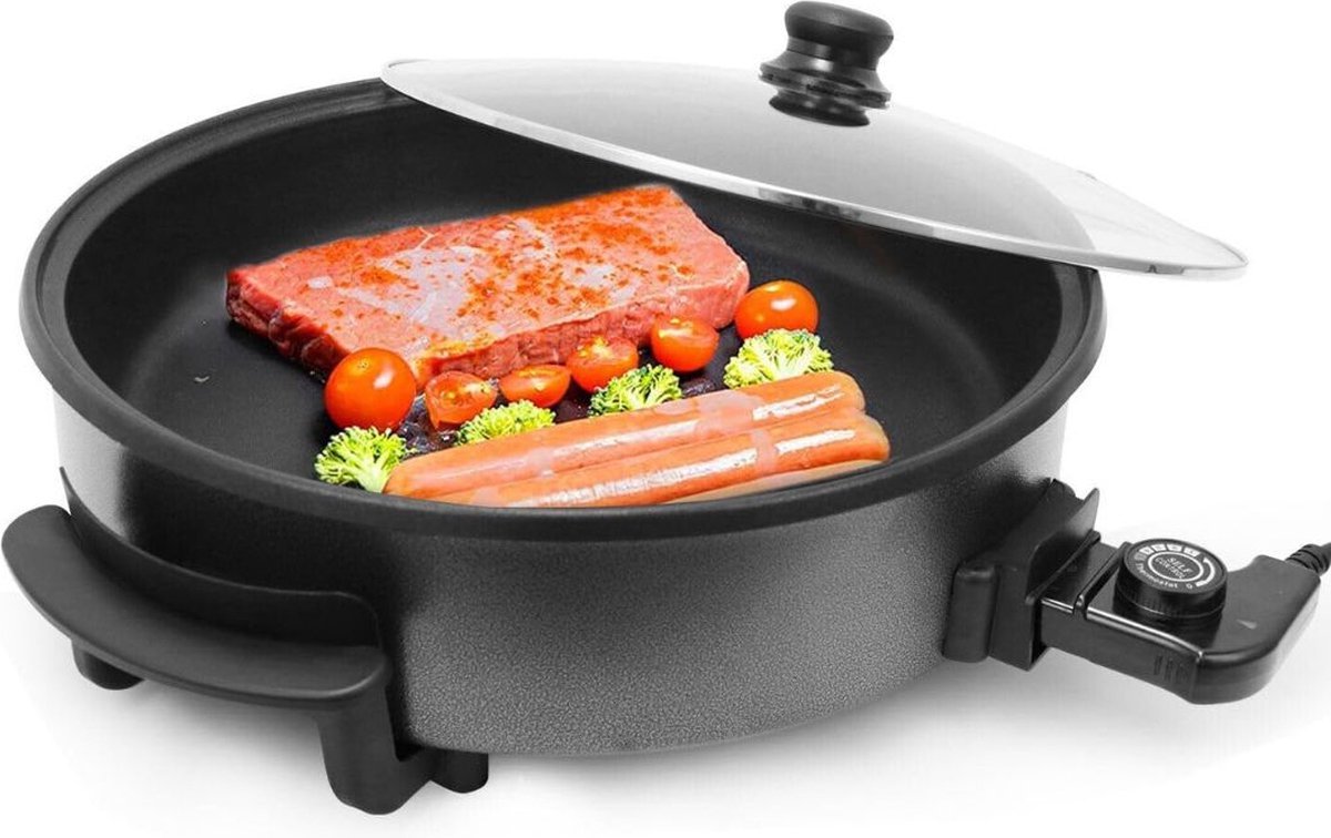 Thuys – Partypan – Elektrische Pan – Hapjespan Electrisch – Multifunctionele Feestpan – 1500w – 17 x 17 x 9cm – Zwart