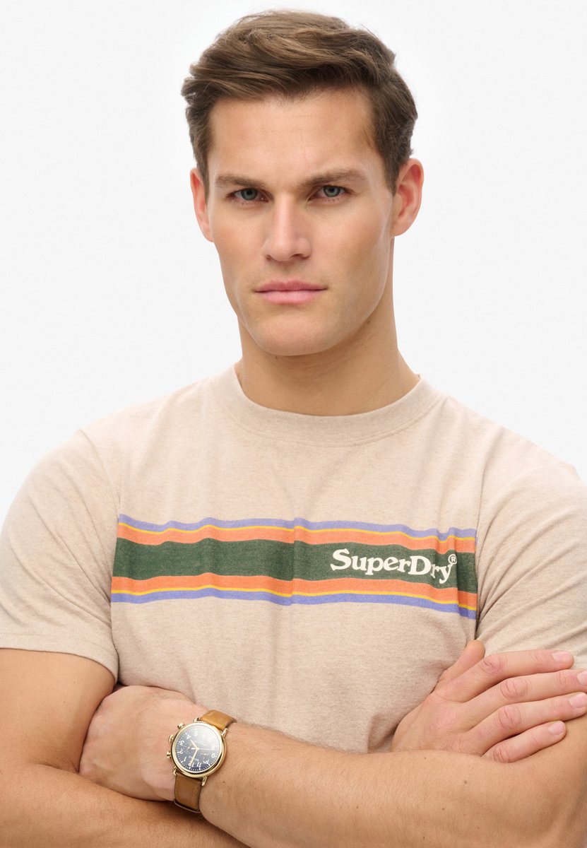 Superdry Gestreept T-shirt met venue-logo en relaxte pasvorm Heren T-shirts Beige