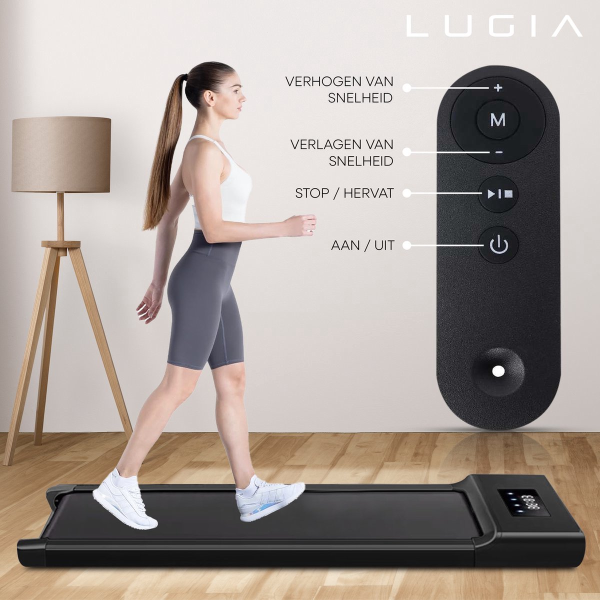 Afbeelding 2 van Lugia Fit Plus Loopband - 1-10km/u - Met Beschermmat - Inklapbaar - Wandelband - Led Display en Afstandsbediening - Walking Pad - Treadmill - Opvouwbare Loopband