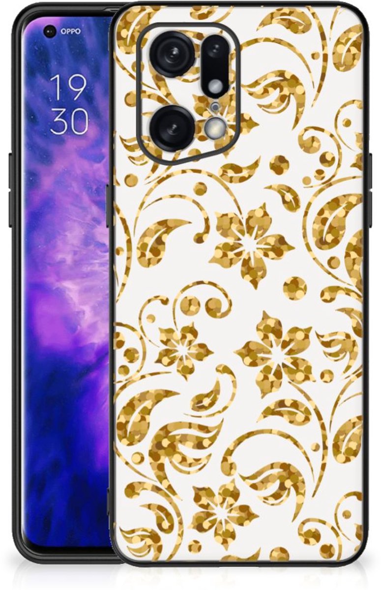 OPPO Find X5 Pro Bloemen Hoesje Gouden Bloemen