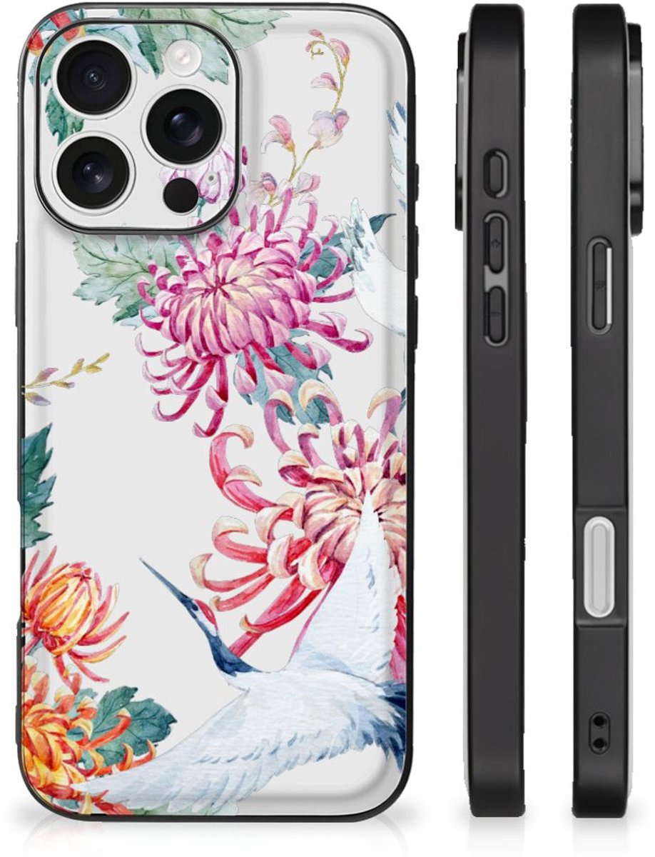 Back Cover voor iPhone 16 Pro Dierenprint Telefoonhoesje Bird Flowers