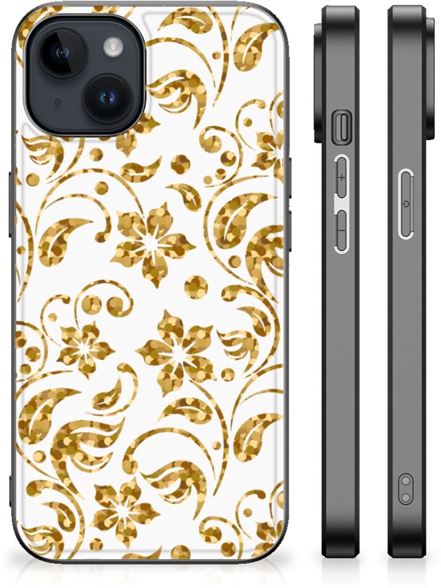 iPhone 15 Plus Bloemen Hoesje Gouden Bloemen