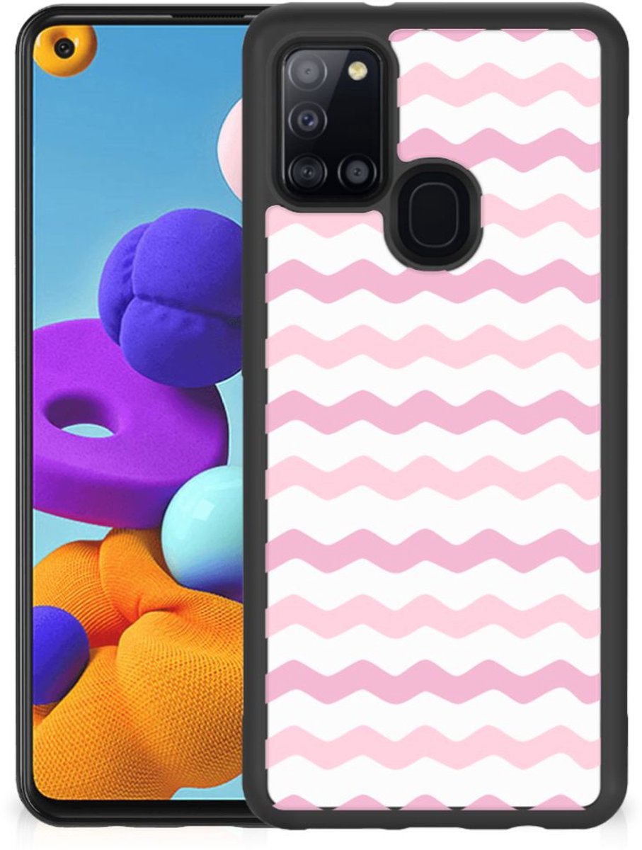 Back Cover voor Samsung Galaxy A21s Bumper Case Waves Roze