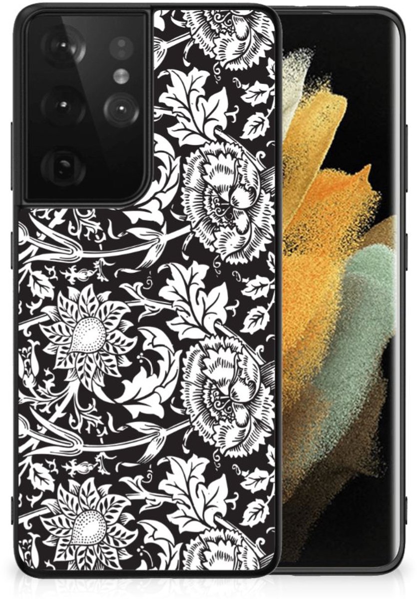 Samsung Galaxy S21 Ultra Bloemen Hoesje Black Flowers