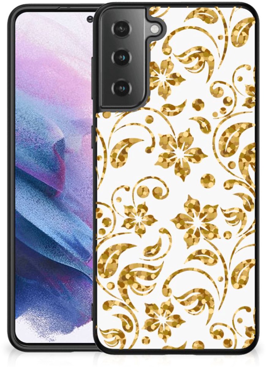 Samsung Galaxy S21 Plus Bloemen Hoesje Gouden Bloemen