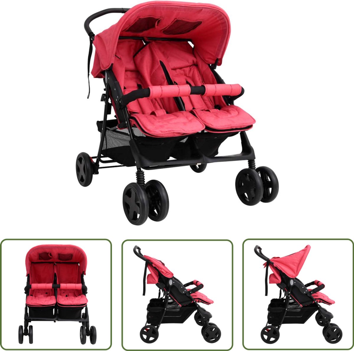 vidaXL Tweelingkinderwagen staal rood