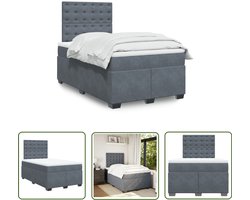 vidaXL Fluweel Bed - Boxspring - Boxspring met matras fluweel donkergrijs 120x190 cm - Donkere Kleuren - Tweepersoonsbed - Boxspring Kopen