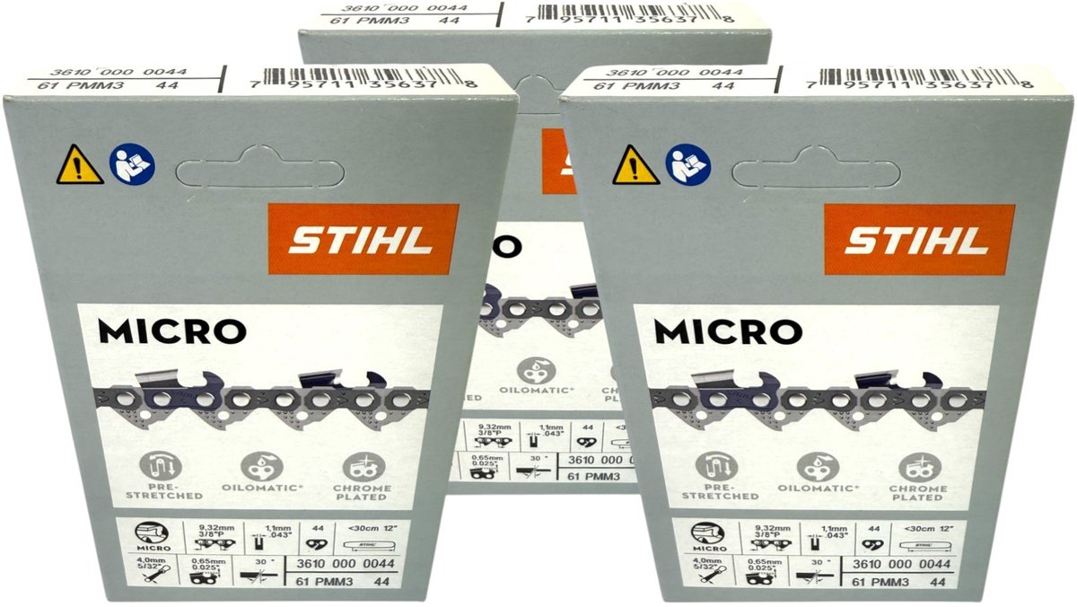 STIHL Picco Micro Mini 3 zaagketting 30 cm 3/8" P 1,1 mm 44 TG 3 stuks ( 3x 36100000044 )