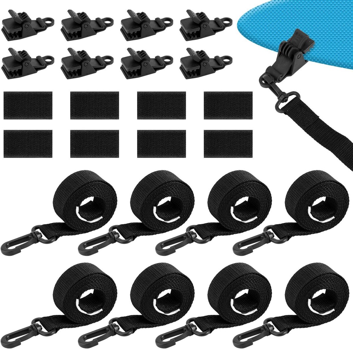 Allecto Premium - Bevestigingsset Zwembad Zonne-Afdekking - Nylon Riem Haken Clips - Accessoires Inbouwzwembaden