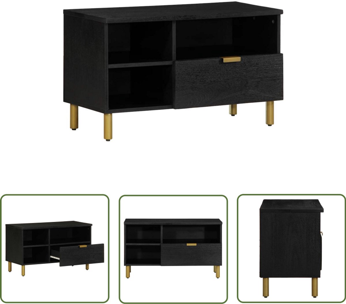 vidaXL Salontafel - Tv Meubel - Tv-meubel 80x33x46 cm bewerkt hout zwart - Kast - Houten Tv Stand - Zwarte Tv Tafel