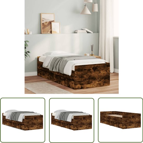 VidaXL Bedframe Met Lades Gerookt Eikenkleurig 90x200 Cm - 1-Persoonsbed Met Opbergruimte