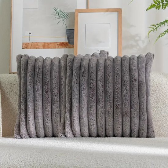 Set de 2 Coussins décoratifs 45x45 cm Gris foncé | Tissu côtelé de Luxe double face | Coussins intérieurs inclus | Moelleux, doux, peluche, nounours | Ensemble de coussins décoratifs | Coussins pour canapé à l'intérieur, salon | Coussins Décoration