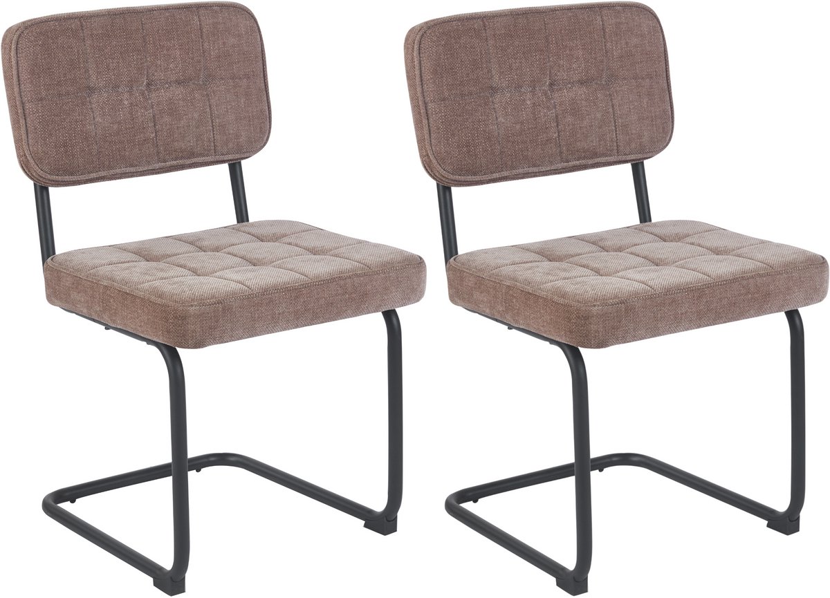 Colenis Buisframe Stoel Kita - Eetkamerstoel - Set van 2 - Taupe - Chenille Stof - Metalen Frame - Industrieel Design